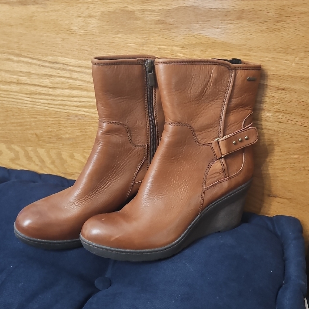 Brown Leather Ankle Boots Clarks Womens Natira Kit Gortex Size 10M